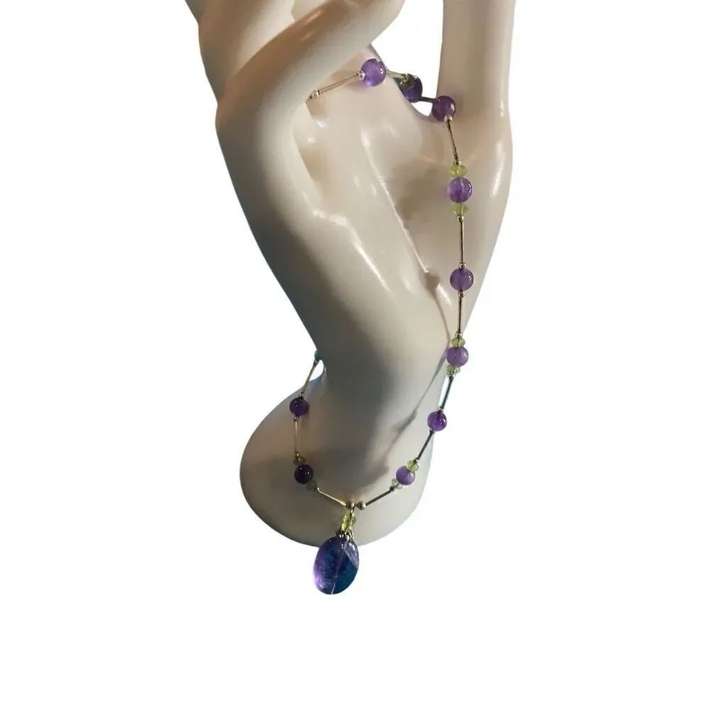 Sterling Peridot Amethyst Beaded Necklace